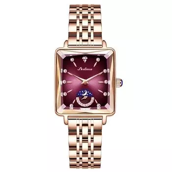 Роскошные женские модные кварцевые часы с простой шкалой, квадратные, качественные, розовое золото, женские часы, складные часы из нержавеющей стали