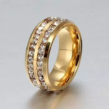 Роскошные женские мужские модные двойные ряды со стразами из титановой стали, свадебные украшения, кольцо 5 чёрный