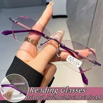 Роскошные женские очки без оправы с алмазной огранкой, очки для пресбиопии, анти-синий свет, очки по рецепту, диоптрии от 0 до +4,0 0 золотой