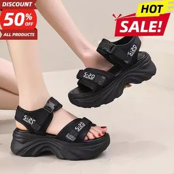 Роскошные женские сандалии, женская обувь на платформе, дизайнерские шлепанцы, уличная повседневная пляжная обувь, летние нескользящие женские сандалии с крючками и петлями 35 бежевый