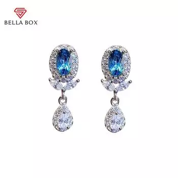 Роскошные женские серьги BELLA BOX с овальными серьгами из медного сплава с цирконием 5А морской синий