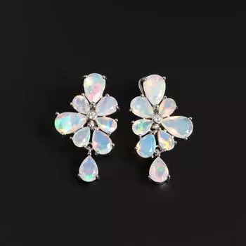 Роскошные женские серьги для вечеринок с натуральным эфиопским опалом 8,56 карата, драгоценный камень хорошего качества, серебро S925, изысканные украшения для женщин, подарок L серебряный