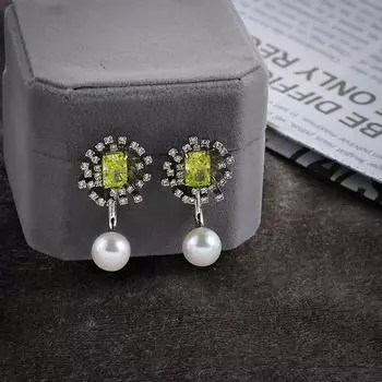 Роскошные женские серьги с белым жемчугом, высокое качество, инкрустированные зеленым блестящим цирконием, ювелирные изделия, подарок на годовщину вечеринки зелёный