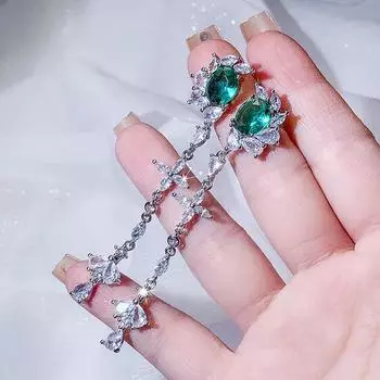 Роскошные женские серьги с блестящим цирконием AAAA, высококачественные женские серьги с зеленым драгоценным камнем, вечерние наушники, подарок на годовщину синий