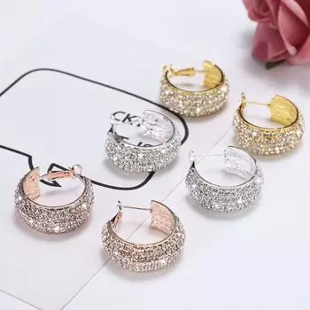 Роскошные женские серьги с широкими плечами, инкрустированные стразами, ювелирные изделия для пирсинга в подарок золотистый/ярко-розовый