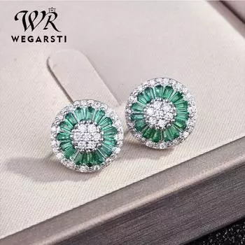 Роскошные женские серьги с зеленым изумрудом, серебряные украшения 925 пробы, свадебные серьги, винтажные серьги-гвоздики для женщин, подарок зелёный