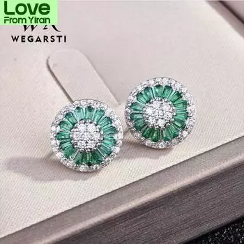 Роскошные женские серьги с зеленым изумрудом, серебряные украшения 925 пробы, свадебные серьги, винтажные серьги-гвоздики для женщин, подарок зелёный