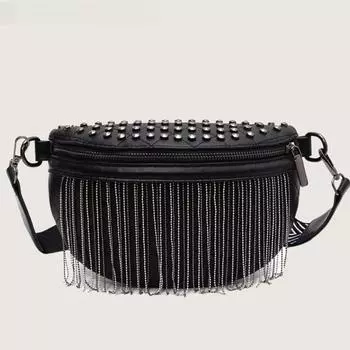 Роскошные женские сумки через плечо, новые фирменные дизайнерские нагрудные сумки с заклепками и кисточками, большая вместимость, поясные сумки 24x15x8cm бежевый