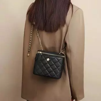 Роскошные женские сумки-мешки с ромбовидной решеткой, женские сумки-ведра из искусственной кожи, квадратные сумки через плечо, повседневные сумки на цепочке