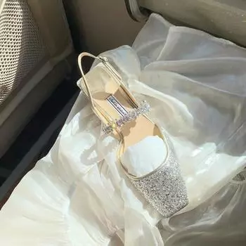 Роскошные женские туфли для вечеринок Maogu, большой размер 42 43, 2024, летние туфли-лодочки со стразами, квадратный нос, толстый низкий каблук, сандалии Мэри Джейн 34 красный