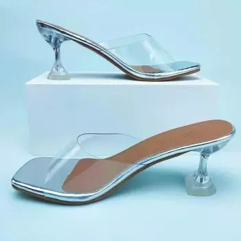 Роскошные женские туфли на высоком каблуке из ПВХ с прозрачным каблуком, женские сексуальные прозрачные босоножки на высоком каблуке, большие размеры, Zapatos De Mujer 2024 34 серебряный