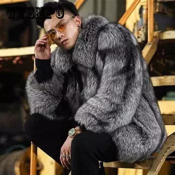 Роскошные зимние теплые куртки, мужские теплые меховые пальто, верхняя одежда из искусственного лисьего меха для мужчин, зимняя новая верхняя одежда, куртки, черная шуба XXXXXXL