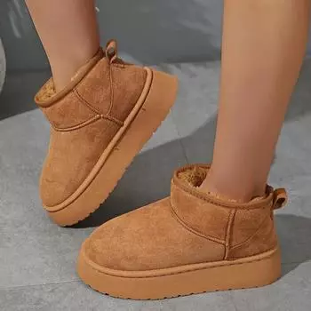 Роскошные зимние женские короткие плюшевые теплые зимние ботинки повседневная обувь новые замшевые меховые ботинки челси ботильоны на плоской подошве женская обувь на платформе botas 35 чёрный