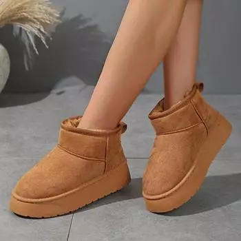 Роскошные зимние женские короткие плюшевые теплые зимние ботинки повседневная обувь новые замшевые меховые ботинки челси ботильоны на плоской подошве женская обувь на платформе botas 35 чёрный