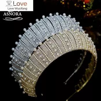 Роскошные золотые и серебряные ретро-жемчужины, корона, свадебные тиары, Cz, пышные диадемы, ободки со стразами, свадебные аксессуары для волос Tiaras золотой