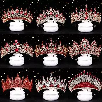 Роскошные золотые красные хрустальные тиары и короны королевы принцессы диадема свадебные аксессуары для волос для невесты женские украшения для волос золотой