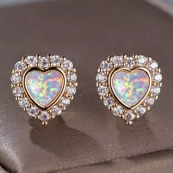 Роскошные золотые серьги-гвоздики с опалом в форме сердца для женщин, блестящие белые серьги-гвоздики с цирконием, ювелирные украшения для вечеринок белый/золотой