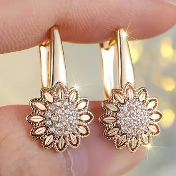 Роскошные золотые серьги-подсолнухи для женщин с белым цирконием, свадебные украшения для индивидуальной вечеринки, подарки золотой