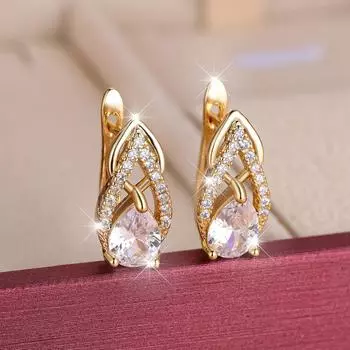 Роскошные золотые серьги с каплевидной огранкой, блестящие белые серьги с цирконом, полые дизайнерские висячие серьги, свадебные украшения, подарок для вечеринки белый/золотой