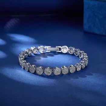 Роскошный 17 см круглый браслет из циркония с родиевым покрытием для женщин белый