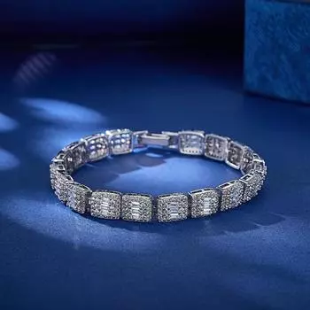 Роскошный 17 см прямоугольный теннисный браслет из белого циркония для женщин