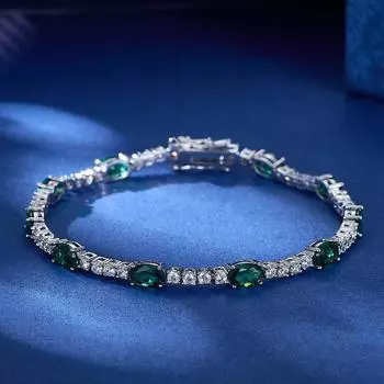 Роскошный 17 см зеленый овальный белый круглый серебряный браслет с покрытием на заказ модные ювелирные изделия браслеты зелёный/белый