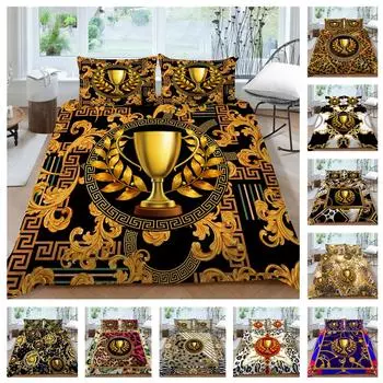 Роскошный 3D комплект постельного белья с HD-принтом, одеяло и наволочка, 2/3 шт., ткань из микрофибры, мягкая молния DE135 * 200, полноразмерное украшение для спальни DE 100x135cm