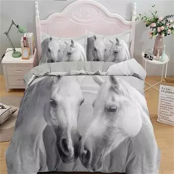 Роскошный 3D комплект постельного белья Европейский Queen King Double Пододеяльник Комплект постельного белья Удобное одеяло/покрывало Комплект постельного белья Животное Лошадь EU Single135x200cm