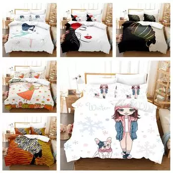 Роскошный 3D комплект постельного белья для девочек с принтом, пододеяльник, наволочка, 2/3 шт. AU140 * 210, полноразмерный быстросохнущий мягкий домашний текстиль с застежкой-молнией Baby 100x135cm