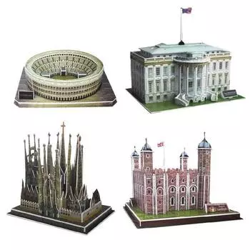 Роскошный 3D-пазл World Building из 4 наборов: Белый дом + Колизей + Фамильский собор + Лондонский Тауэр, Корея