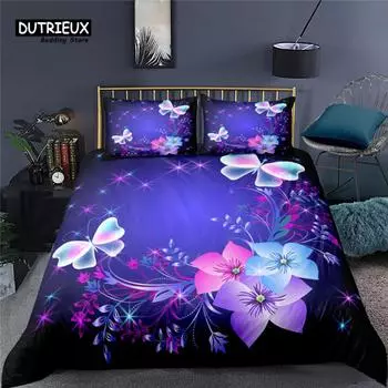 Роскошный 3D принт с изображением бабочек и цветов для дома, комфортный комплект пододеяльников, наволочек, постельных принадлежностей размера Queen и King EU/US/AU/UK EU single(135x200cm)