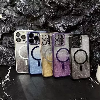 Роскошный 6D гальванический матовый чехол для телефона с магнитным градиентом и блестками для iPhone 15 Pro Max 14 Plus 13 12 11 Pro, универсальный защитный чехол от падения iPhone 15 Pro Max чёрный
