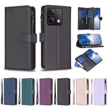 Роскошный 9-держатель для карт, карман на молнии, магнитная застежка, подставка, противоударный кожаный флип-чехол для Motorola Moto E13 G73 G14 G13 G23 G53 Edge 40 5G Moto E13/4G чёрный