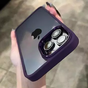 Роскошный акриловый жесткий чехол из поликарбоната титанового серого цвета для iPhone 15 14 13 12 11 Pro Max X XS Max XR 7 8 Plus, прозрачный металлический защитный чехол для объектива For iPhone 14