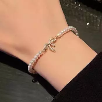 Роскошный элегантный браслет с жемчугом в стиле барокко, женский браслет с цирконием и бантом, кулон, модный браслет для девочек, милые ювелирные изделия