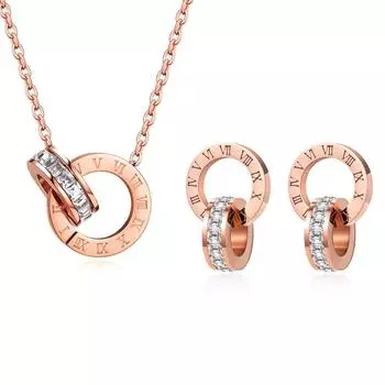 Роскошный элегантный комплект из ожерелья и серег с римскими цифрами и кристаллами для женщин, модные серьги из нержавеющей стали, трендовые свадебные украшения
