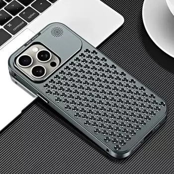Роскошный алюминиевый чехол для телефона с рассеиванием тепла для iPhone 16 15 14 13 12 Pro Max Plus, металлический полый съемный чехол с ароматизатором For iPhone 14 Pro Max серебряный
