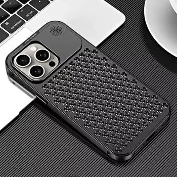 Роскошный алюминиевый металлический бампер для iPhone 16 15 Plus 14 13 12 Pro Max, защита линз, рассеивание тепла, ароматерапевтический чехол для телефона for iphone 15 pro max чёрный