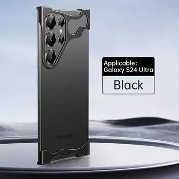 Роскошный алюминиевый металлический чехол для телефона необычной формы для Samsung S24 S23 Ultra Plus со стеклянной линзой, защитная пленка, защитный чехол от падения Samsung S24 чёрный