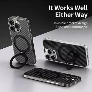 Роскошный алюминиевый металлический чехол Magsafe с магнитной подставкой для iPhone 16 15 Pro Max с беспроводной зарядкой и полной защитой объектива, кожаный чехол For iPhone 16 Pro Max