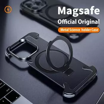 Роскошный алюминиевый сплав безрамочный чехол для iPhone 16 15 14 13 Pro Max Magsafe Magnetic Wireless Charge Leather Frosted Matte Cover For iPhone 16 Pro Max