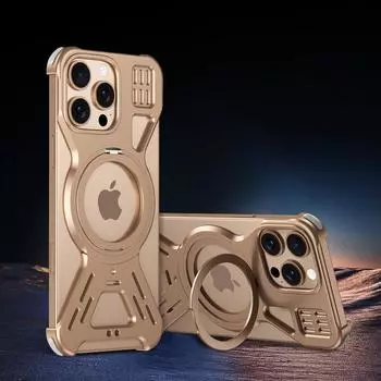 Роскошный алюминиевый сплав безрамочный чехол для iPhone 16 Pro Max 15 Plus 14 Pro 13 12 для Magsafe ударопрочный чехол с кольцом-подставкой и магнитным чехлом для телефона iPhone 16 чёрный