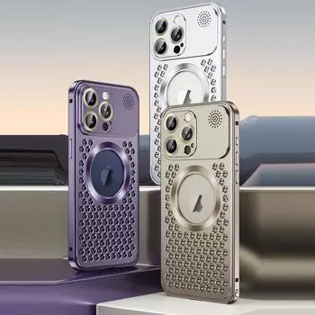 Роскошный алюминиевый сплав для магнитного чехла MagSafe для iPhone 16 Pro Max 15 14 Pro 13 12 Aroma противоударный теплоотводящий чехол для телефона iPhone 16 темно-фиолетового