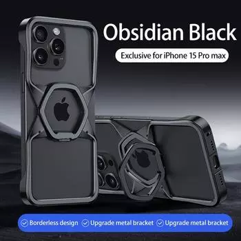 Роскошный алюминиевый сплав магнитный противоударный чехол для телефона для iPhone 14 15 16 Pro Max металлическая подставка Magsafe Shell для iPhone 15Pro 14ProMax For iPhone 14 чёрный