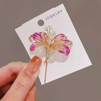 Роскошный эмалированный цирконовый кристалл цветок розовая лилия растение броши булавка для женщин лист пряжка булавки значок модные ювелирные изделия подарок