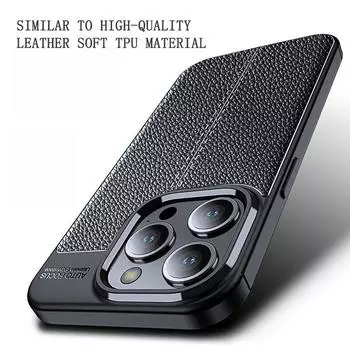 Роскошный аналогичный кожаный чехол для телефона для IPhone 15 14 13 12 Pro Max Plus Samsung S22 23 24 с защитным противоударным чехлом для объектива For iPhone 15 ProMax чёрный