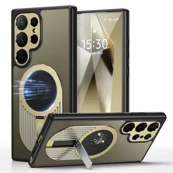 Роскошный ароматерапевтический чехол Magsafe Cooling Matte для Samsung Galaxy S24 S23 S22 Ultra Magnetic Heat Disipation Metal Stand Cover For Samsung S24 Ultra чёрный