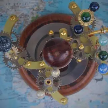 Роскошный арт-планетарий, часть для книжных полок. Латунный и стальной планетарий. Функциональная модель Солнечной системы с планетами.