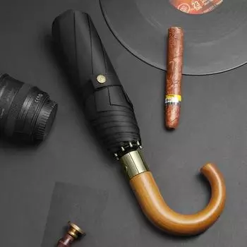 Роскошный автоматический зонт для мужчин, деловой мужской складной зонт, деревянная ручка, большой складной зонт от дождя, прочный, ветрозащитный серый