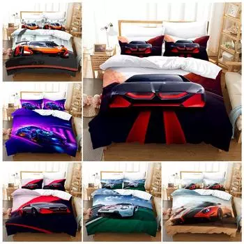 Роскошный автомобильный комплект домашнего постельного белья с принтом спортивного автомобиля, пододеяльник, наволочка, простыня/двуспальная кровать, полноразмерные постельные принадлежности, украшение дома Baby 100x135cm